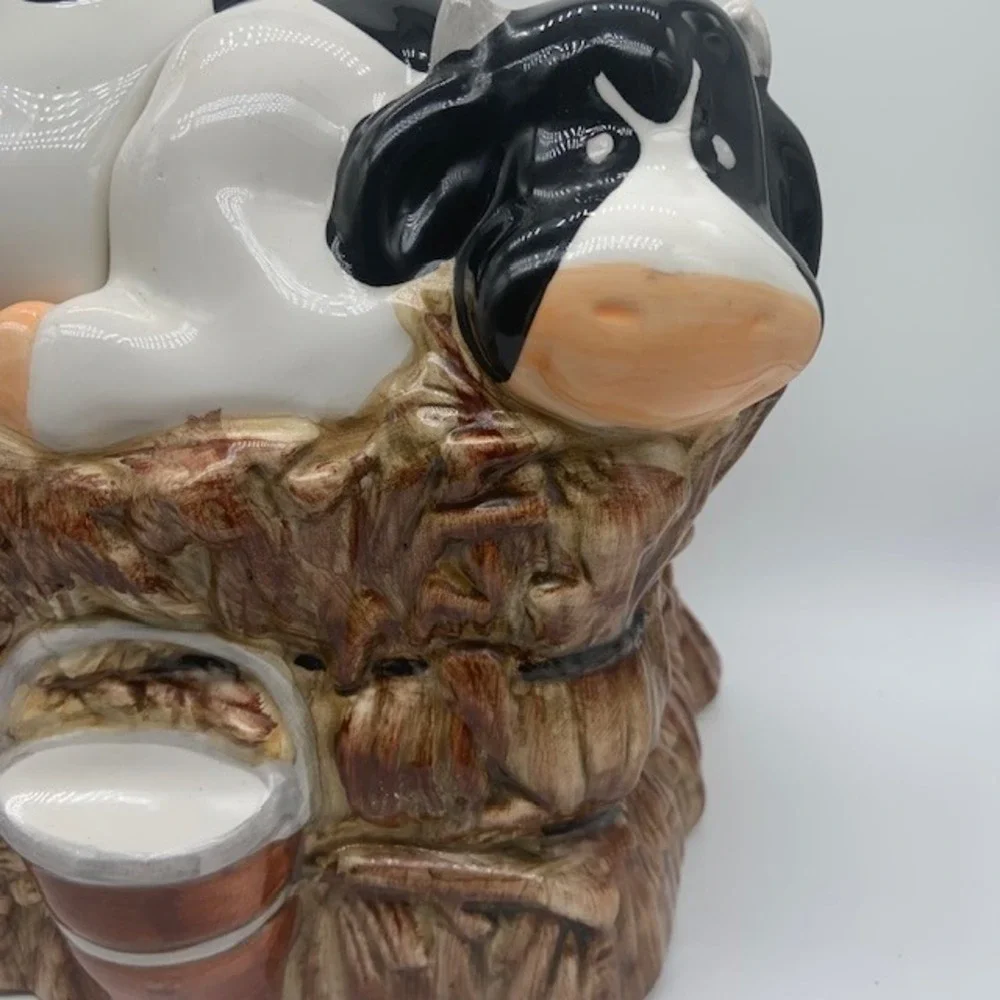 Vintage CKAO Cow Cookie Jar Ceramic Black White Farmhouse Country Kitchen Decor
